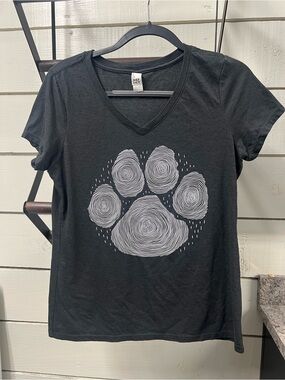 District Black V-Neck Dog Paw Graphic Tee with White Print